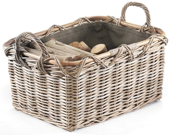 Kobolo Holzkorb Kaminkorb rechteckig Kubu grey - Rattan - Stoff dunkel Kubu Grau Stoff, Kubu Grau St