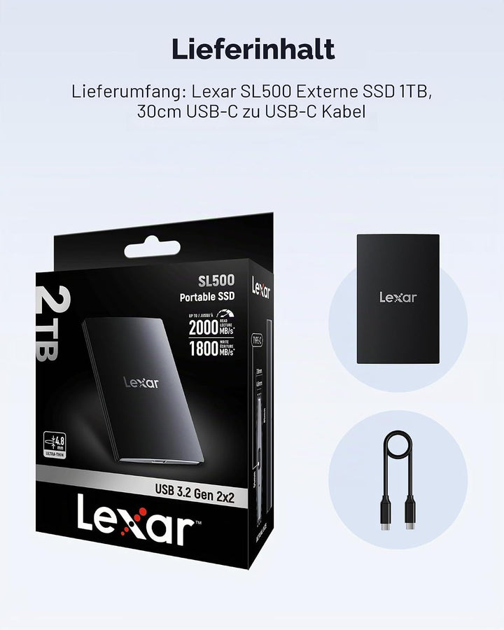 Lexar Externe SSD 4TB, USB 3.2 Gen2x2 Portable SSD, bis zu 2000 MB/s Lesen, 1800 MB/s Schreiben, Tra