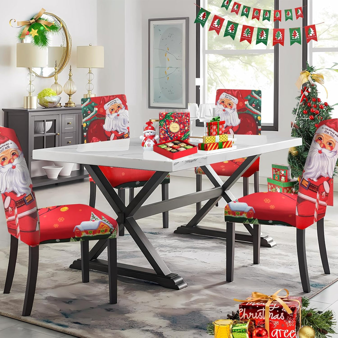 FIGOOO Stuhlhussen Weihnachten 4er Set Stretch Stuhlhussen für Esszimmerstühle Elastisch Moderne Uni