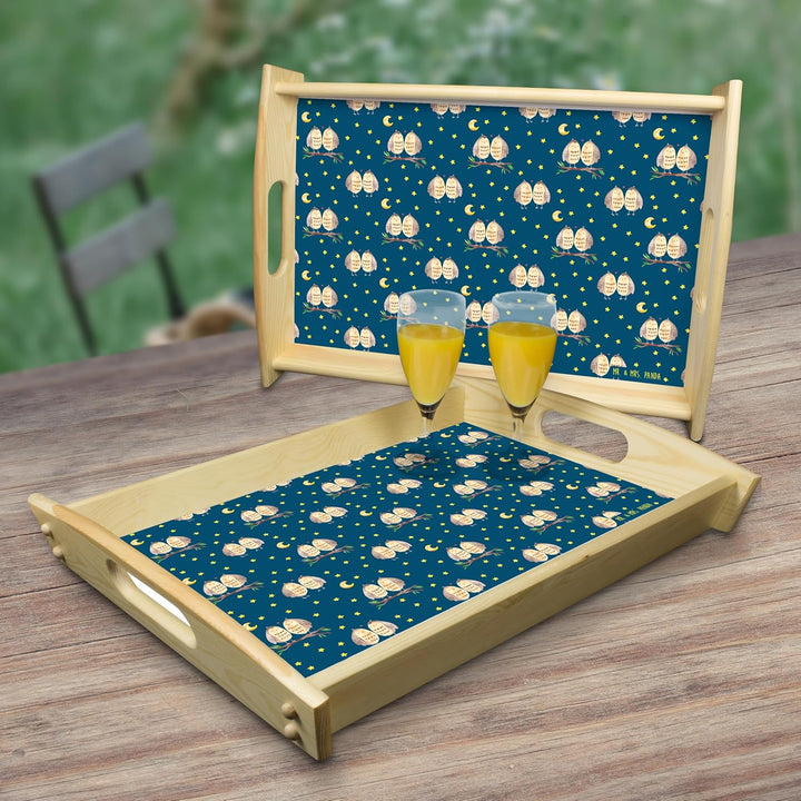 Mr. & Mrs. Panda Servier Tablett Eulen Liebe - Geschenk, glücklich, für Bett, Owl, Serviertablett, H