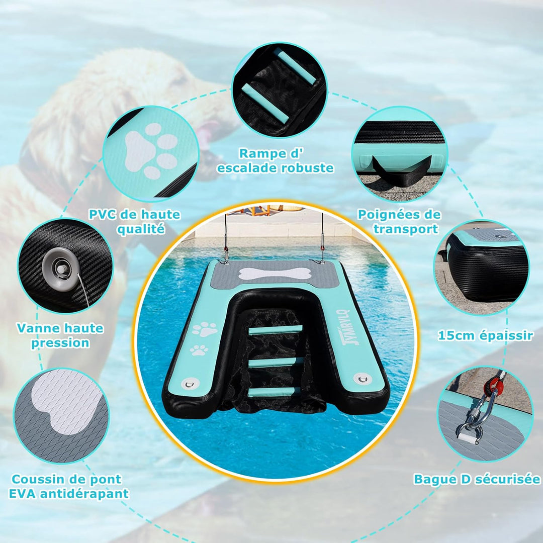 Hunde Wasserrampe Aufblasbare Hunderampe Pool 150x100cm Hundeboot Schwimminsel für Hunde Katzen bis