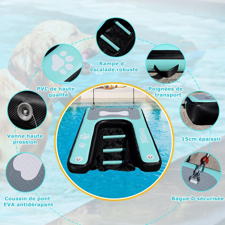 Hunde Wasserrampe Aufblasbare Hunderampe Pool 150x100cm Hundeboot Schwimminsel für Hunde Katzen bis