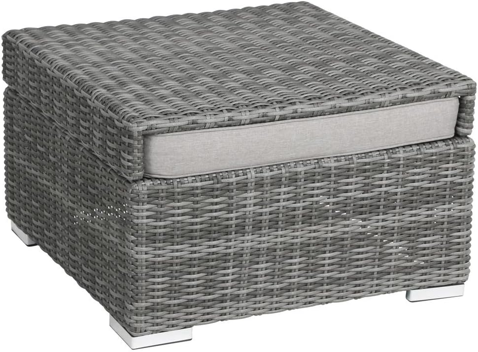 greemotion Hocker Bari mit Tablettfunktion anthrazit, inlusive Auflage in Grau, Halbrundgeflecht aus