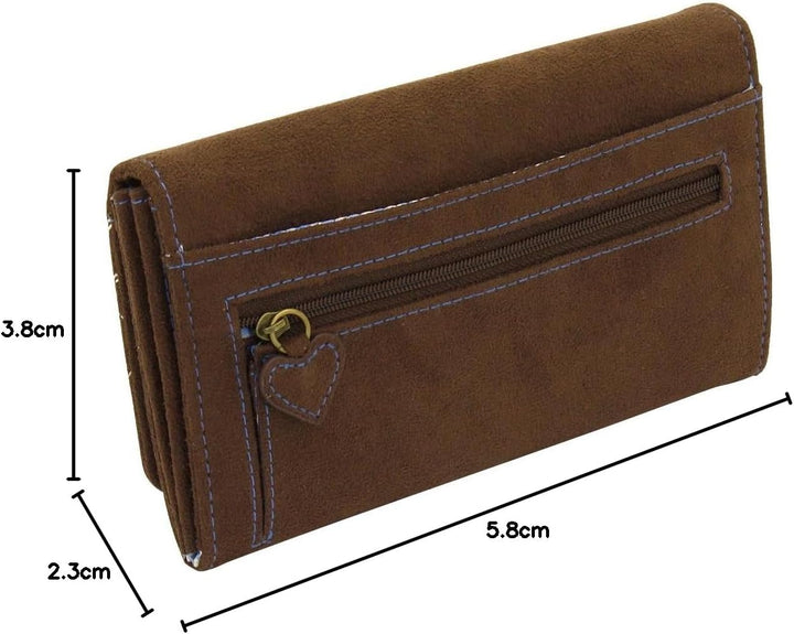Friedrich 23 Damen-Überschlagbörse, Bavaria, Velvet, Münzbörse, 17 cm, Braun/Blau, Braun/Blau