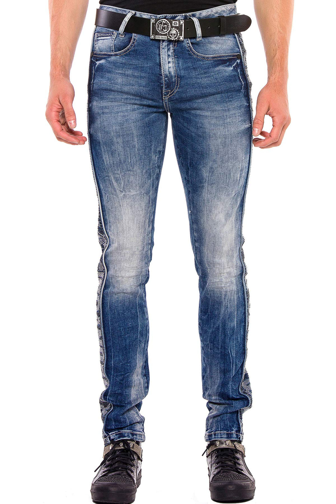 Cipo &amp; Baxx Herren Jeanshose | Verschiedene Fits | Destroyed &amp; Used Look mit Nieten, Kunstleder &amp; Pr