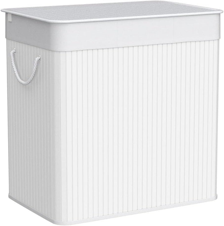 SONGMICS 150L Wäschekorb, Wäschebox mit Deckel, Wäschesortierer, aus Bambus, mit Griffen, 3 Fächern,
