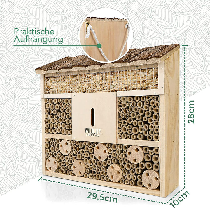 WILDLIFE FRIEND I Bienenhotel Insektenhotel 29.5 x 28 x 10 cm mit Holz-Dach - unbehandelt, Bienenhau
