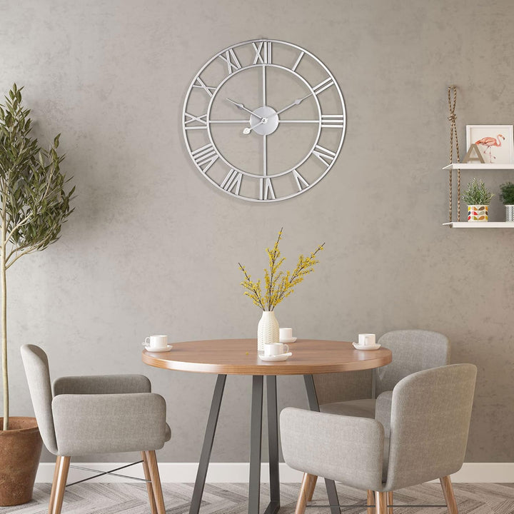 LEIKE Grosse Moderne Metall-Wanduhren, Vintage, rund, Fast geräuschlos, kleines Ticken, batteriebetr