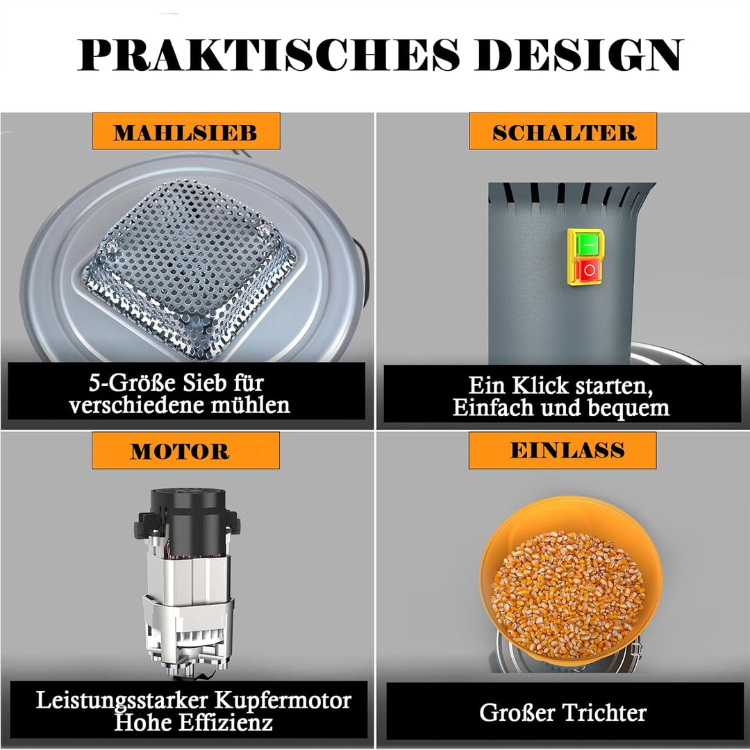 Elektrische Getreidemühle 25L Malzmühle Walzenmühle Schrotmühle aus Edelstahl 1000W 19000r/min für G