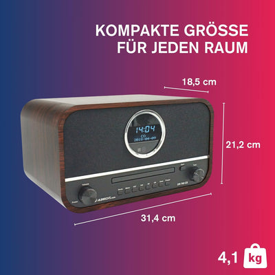 Albrecht DR790CD Digitalradio DAB+, 27790, multifunktional inkl. CD-Player und Bluetooth, Holzgehäus