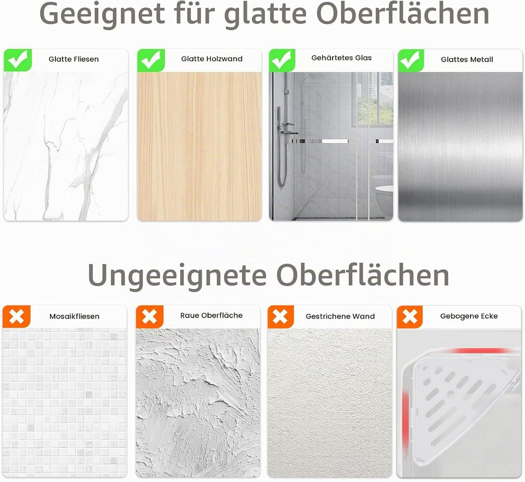 Sotfamily Plastik Duschablage ohne Bohren Ecke (Nur Für 90°), 4 Stück Duschregal Badregal ohne Bohre