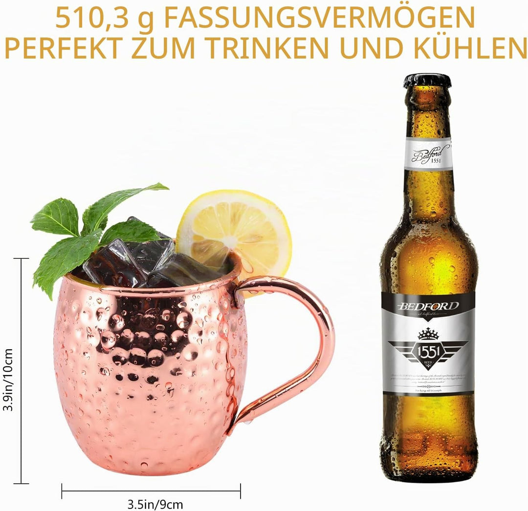 SIKITUT Moscow Mule Becher 4er Set, Handgefertigt Kupferbecher, 550ml Cocktail Set mit: 4 Hochwertig