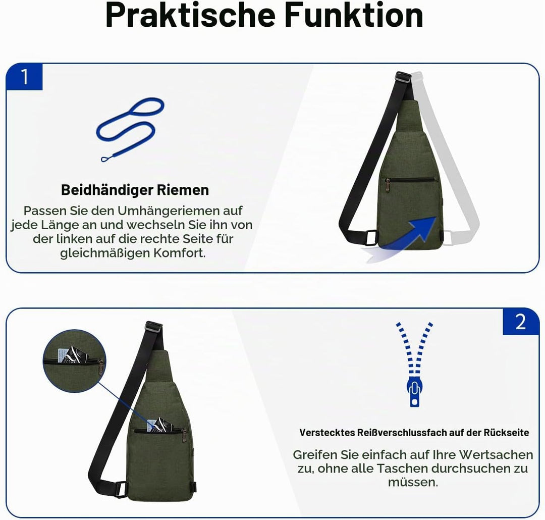 WATERFLY Anti-Diebstahl Sling Bag für Damen und Herren Brusttasche Hippie Crossbody Bag Multipurpose