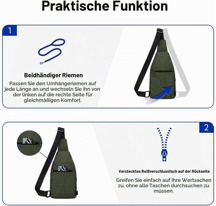WATERFLY Anti-Diebstahl Sling Bag für Damen und Herren Brusttasche Hippie Crossbody Bag Multipurpose