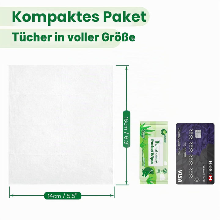 Feuchttücher Reisegrösse mit Aloe Vera – Mini, 99% Wasser, unparfümiert, sanft zur empfindlichen Hau