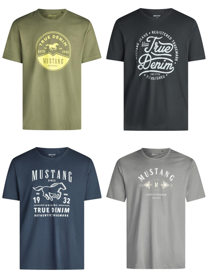 MUSTANG Herren T-Shirt 4er Pack Frontprint O-Neck Rundhalsausschnitt Kurzarm Regular Tee Shirt 100%