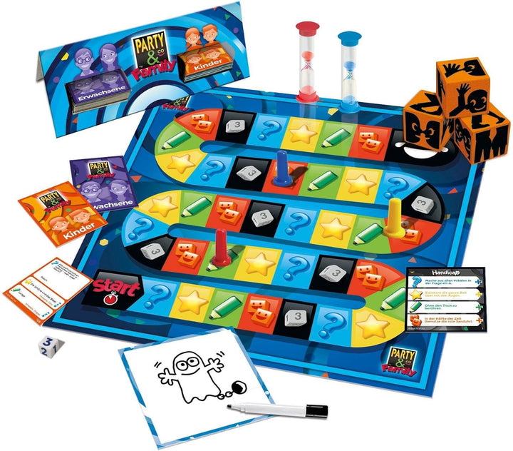 - Party & Co. Family Multi-Test-Brettspiel, 3 bis 15 Spieler, ab 8 Jahren, auf Deutsch