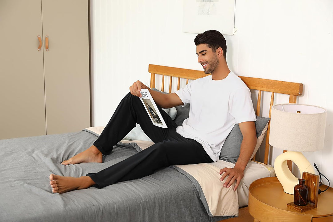 Litherday Schlafanzughose Herren Lang Pyjamahose 100% Baumwolle Nachtwäsche hose Unifarbene Freizeit