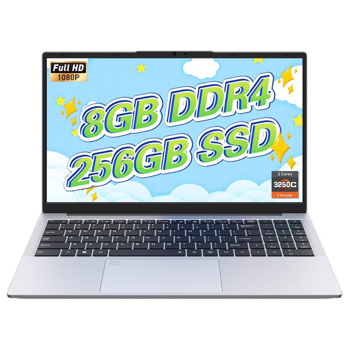 Auusda Laptop 17,3 Zoll Notebook, 8GB DDR4 RAM 256GB SSD, 3250C Prozessor, Fingerabdrucksensor, bele
