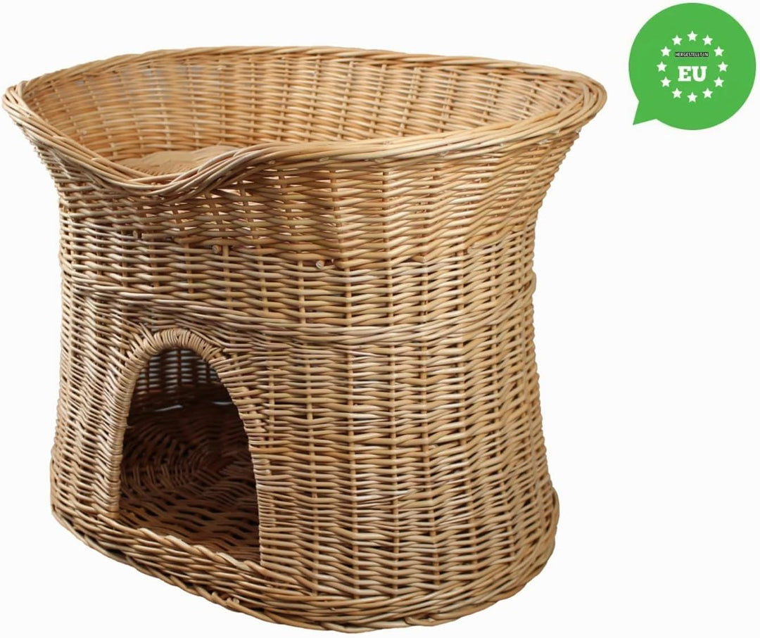 Katzenkorb zum Schlafen – Katzenhütte Indoor – Grösse XL: 70 cm oval – Katzenhöhle aus Weide – Zweis