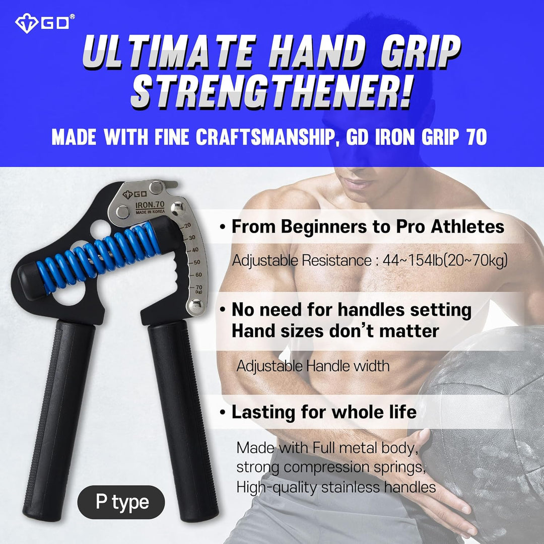 GD IRON GRIP 70 Handtrainer (verstellbarer Handgriff) Handgelenk- und Unterarm-Krafttrainer Handtrai