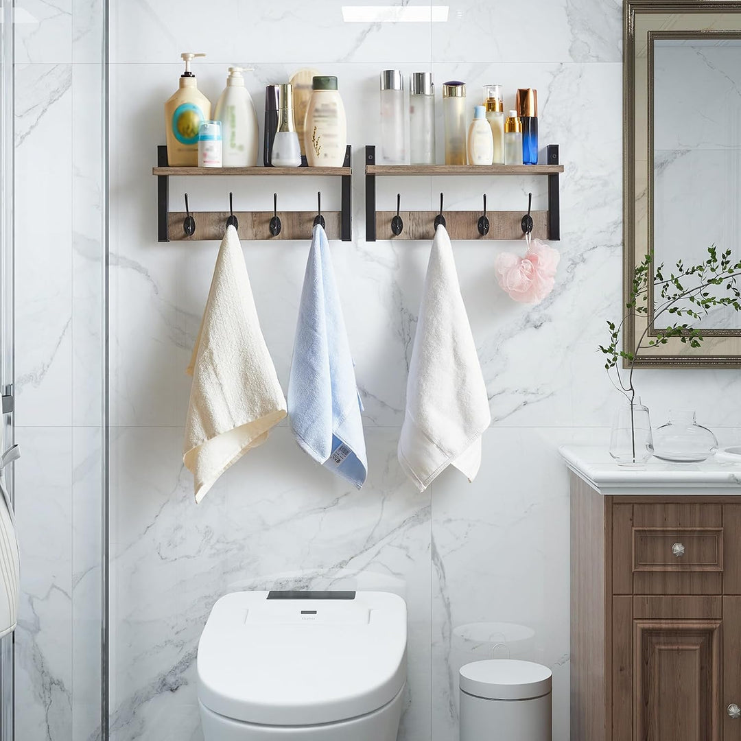 YMYNY Wandgarderoben mit Ablage, 2er Set Wandregal in einem Paket, Garderobenhaken mit 8 Doppelhaken