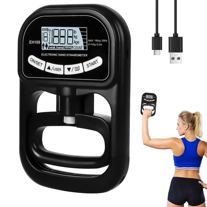 Digitaler Handkraftmessgerät, Elektronischer Hand Dynamometer 180 kg/396 lb mit USB-Ladekabel & LCD-