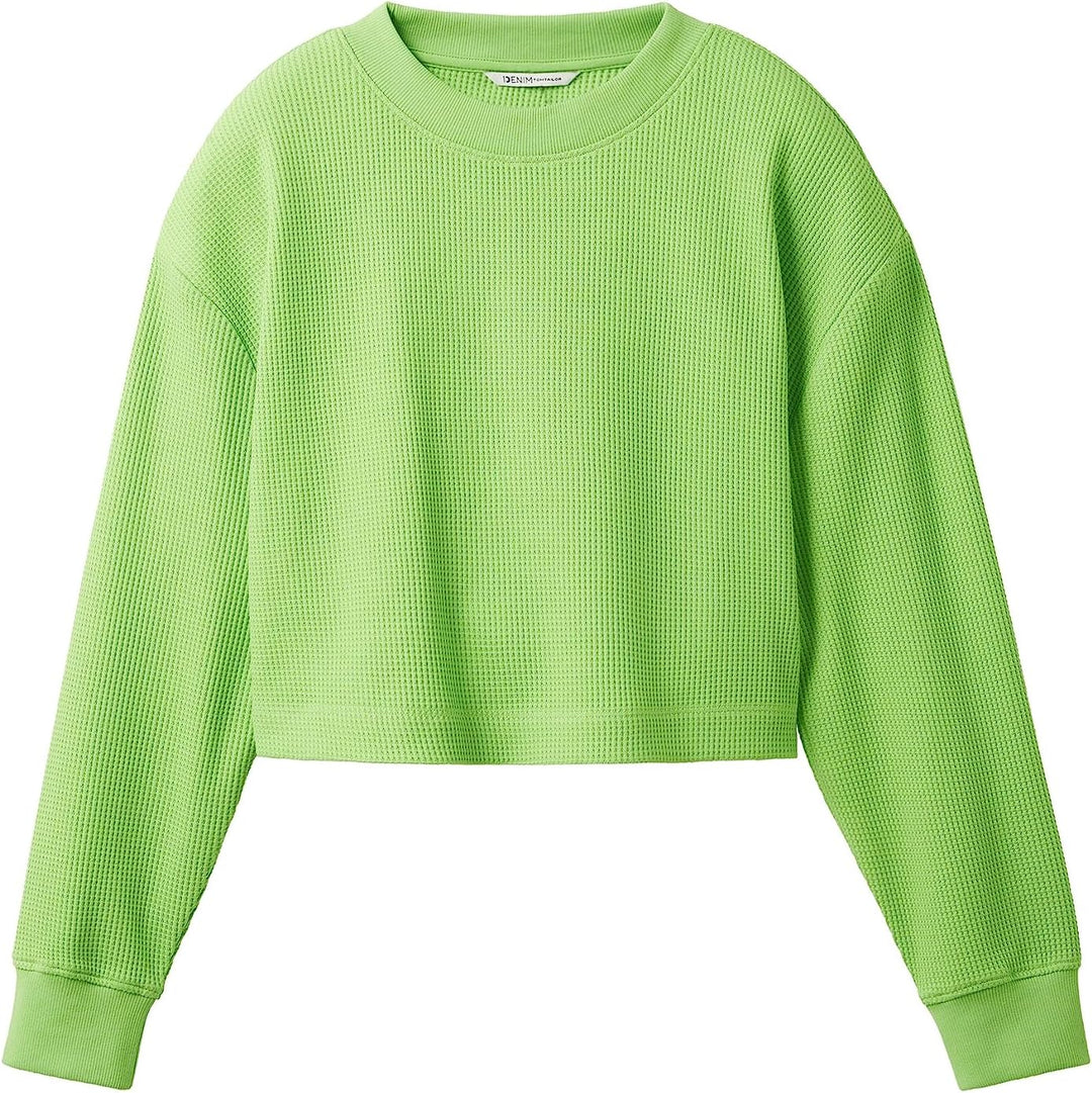 TOM TAILOR Denim Damen Cropped Basic Sweatshirt XS 12318 - Liquid Lime Green, XS 12318-liquid Lime G