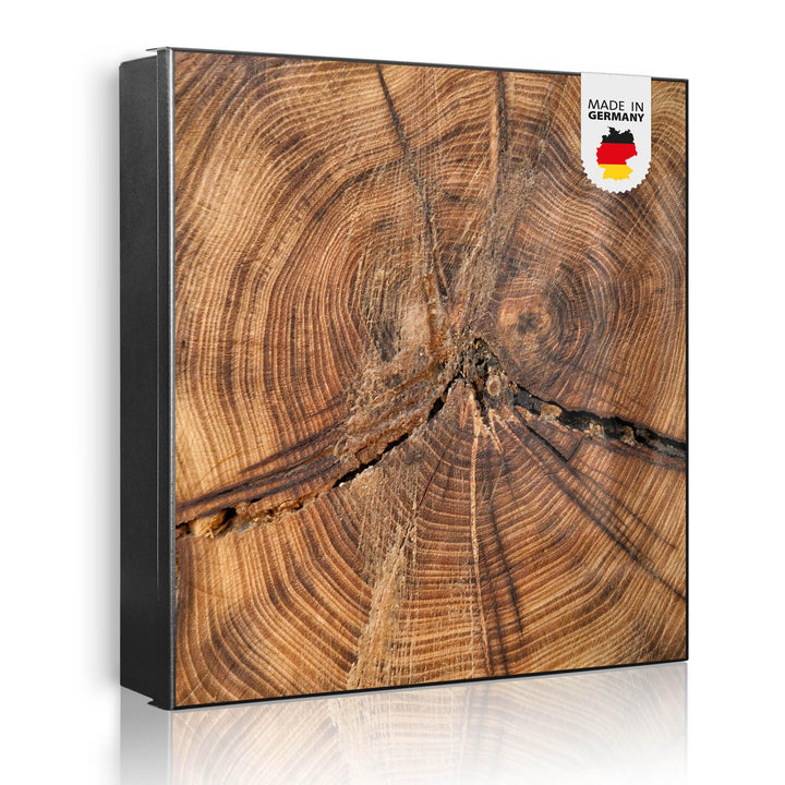 banjado® Grosser Schlüsselkasten Glas/Schlüsselbox 30cm x 30cm mit 50 Haken - Motiv Jahresringe/Schl