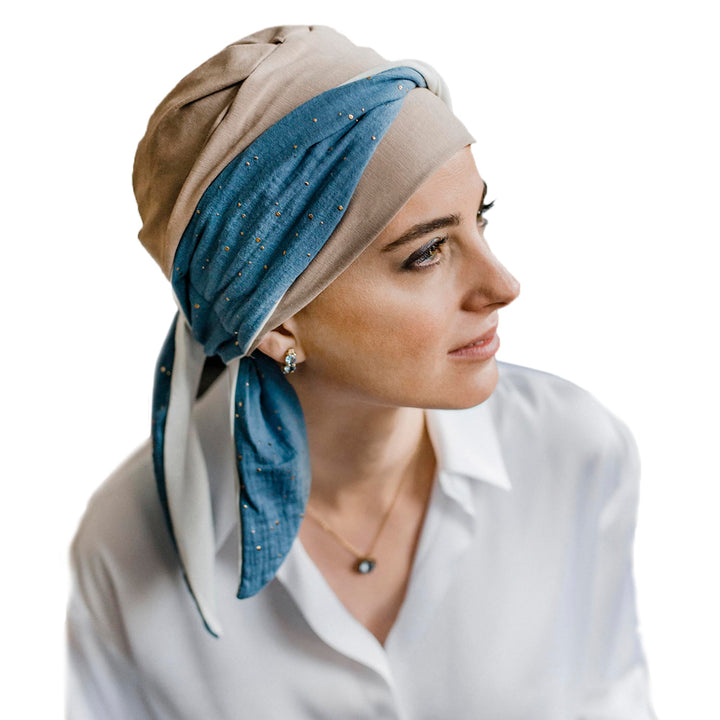 CAREBELL Smooth Blue Gold Bambus Haarausfall Headwear, Blau, Creme und Weiss, One size