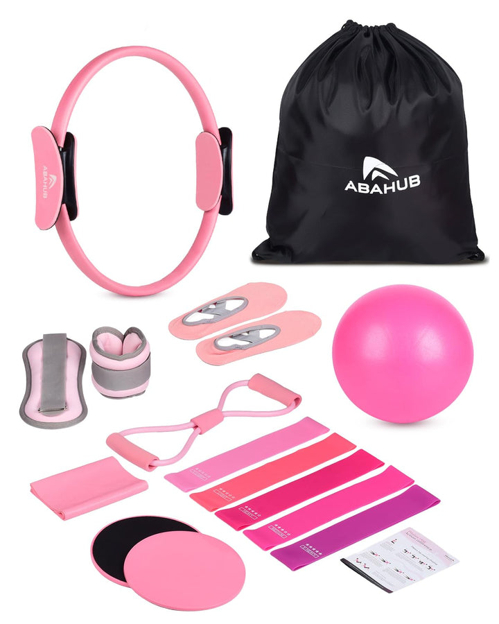 Abahub Pilates Ring Set, 35CM Magic Circle, 25CM Mini Ball,5er Set Fitnessbänder,Stretchbänder,Yoga