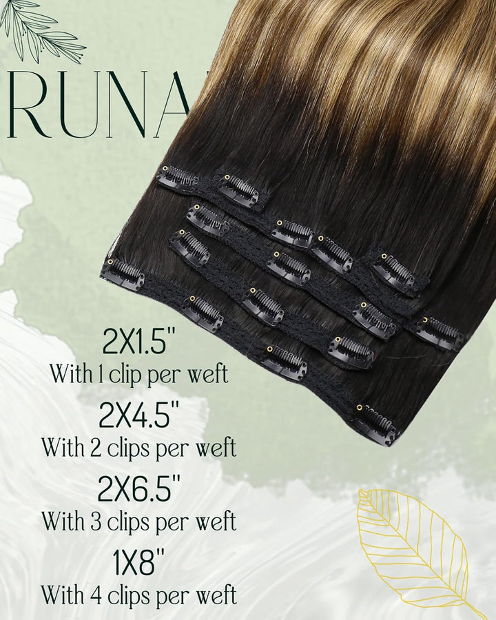 RUNATURE Echthaar Extensions Clip in Balayage 50cm 120g Echte Natürlich Schwarz Und Braun bis Blond