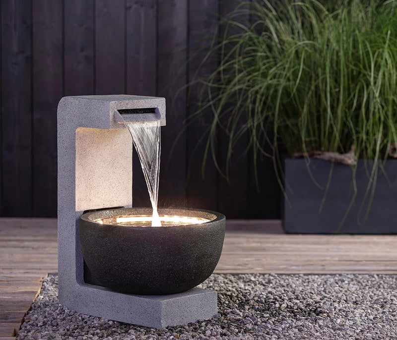 Dehner Gartenbrunnen Madeira mit LED Beleuchtung, ca. 65 x 43 x 51.5 cm, Polyresin, grau/schwarz