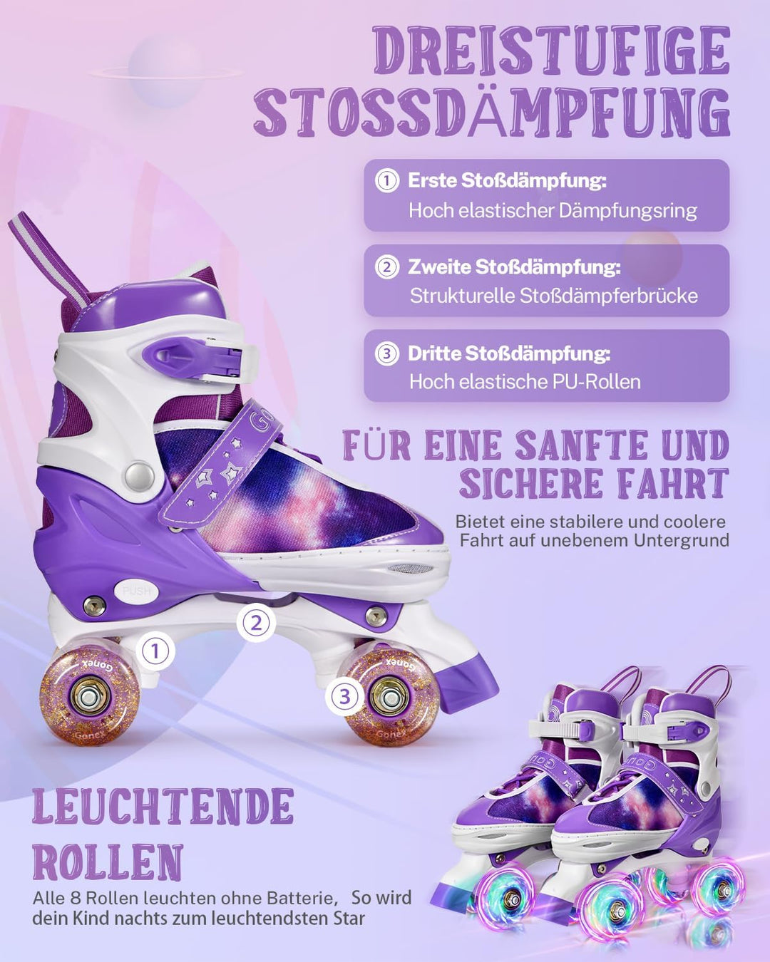 Gonex Verstellbar Rollschuhe, Leuchtenden Rädern Roller Skates für Mädchen Jungen Kinder Erwachsene