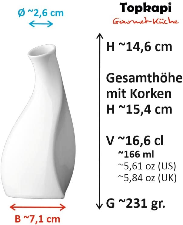 Topkapi Öl & Essig 350.666 – weisses Hart-Porzellan Öl & Essig Set Isabella, Handgefertigt, Höhe 15