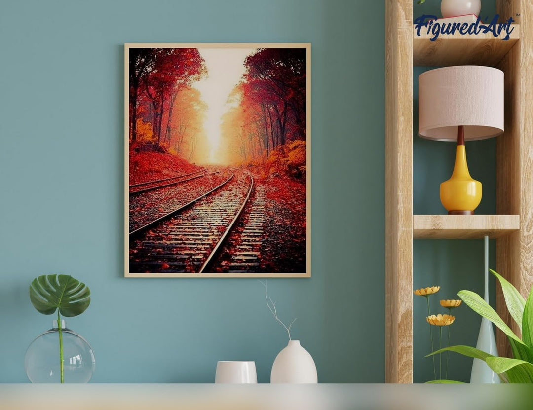 Figured'Art Malen Nach Zahlen Erwachsene Mit Rahmen Schienen im Herbst - Paint by Numbers Basteln DI