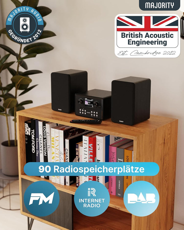 Majority Homerton HiFi Internetradio WLAN Stereoanlage CD Player, DAB+, UKW | Musikanlage mit Regall