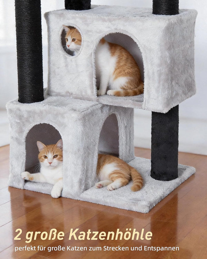 Kratzbaum für Grosse Katzen, 4 Ebenen Katzenbaum 55×45×111 cm, 2 Extra Hohe Jute-Kratzstämme (45 cm