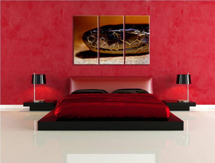 wachsame Natter NewArt 3-Teiler Leinwandbild 120x80 Bild auf Leinwand, XXL riesige Bilder fertig ger