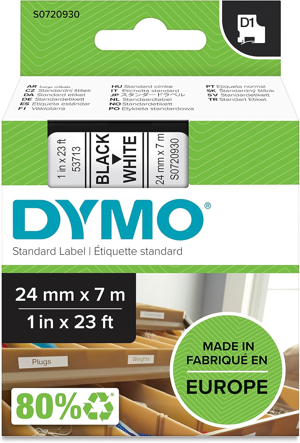 DYMO Original D1-Etikettenband | schwarz auf weiss | 24 mm x 7 m | selbstklebendes Schriftband | für