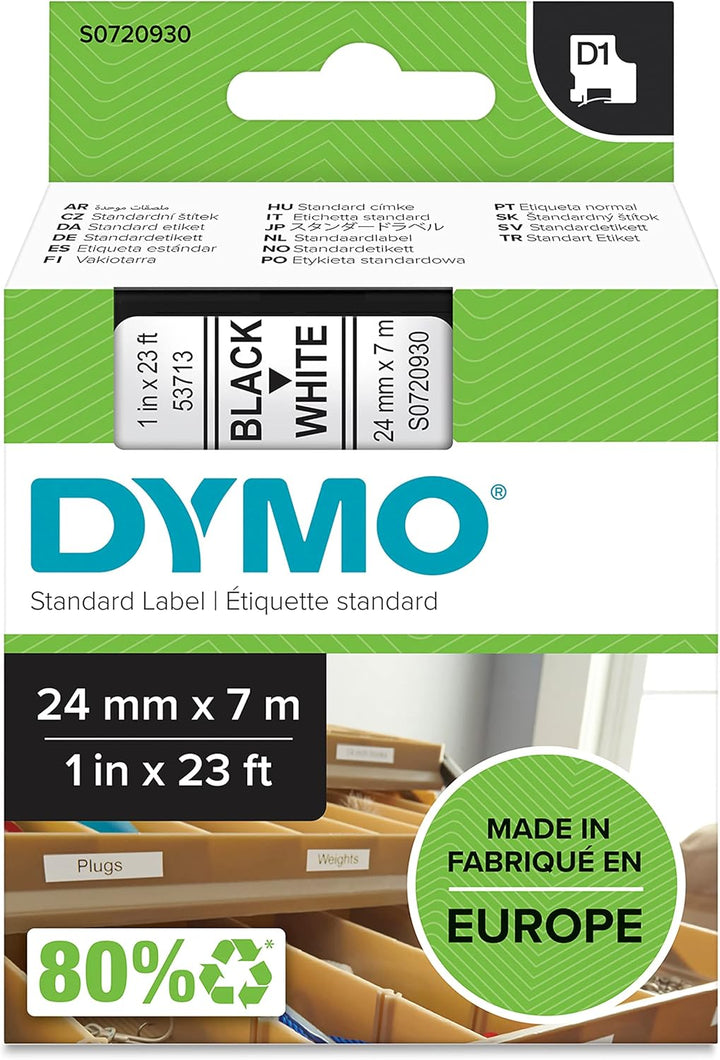 DYMO Original D1-Etikettenband | schwarz auf weiss | 24 mm x 7 m | selbstklebendes Schriftband | für