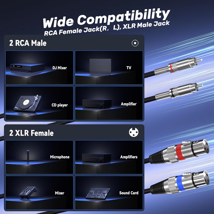 Tisino Doppelte XLR-Buchse auf Cinch-Kabel, Hochleistungskabel, 2 XLR-Buchsen auf 2 Cinch-Stecker, H