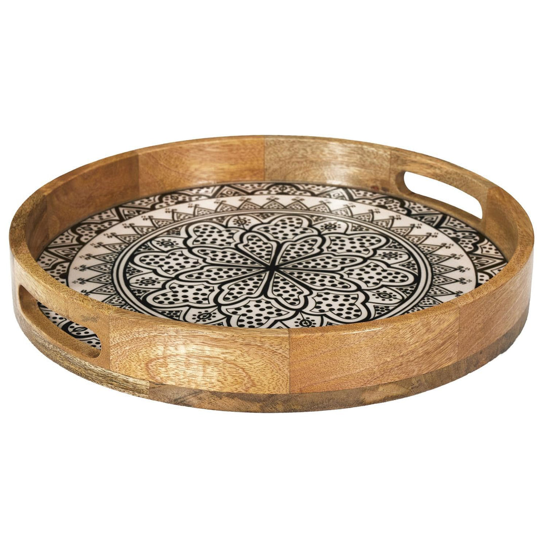 HOME DECO FACTORY, KA0576, Round Tray in Black Mango Wood D35 cm - Elegant and Practical for Serving