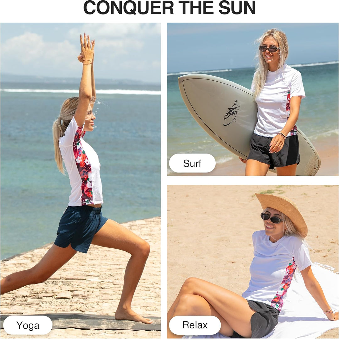 Kanu Surf Breeze Damen Rashguard & Workout Top mit LSF 50+, kurzärmelig XS Eden Weiss/Pink, XS Eden