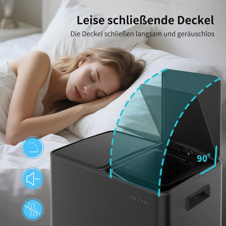 mVm Mülleimer Küche,60 Liter Treteimer,2 x 30 Liter Treteimer, 2 Fächer, Mülltrennsystem, Abfalleime