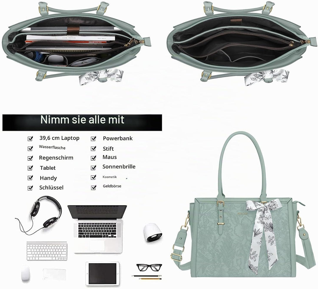 MOSISO Laptop Tasche für Frauen,15,6-16 Zoll PU Leder Tote Bag Kompatibel mit MacBook,HP,Dell,Asus N