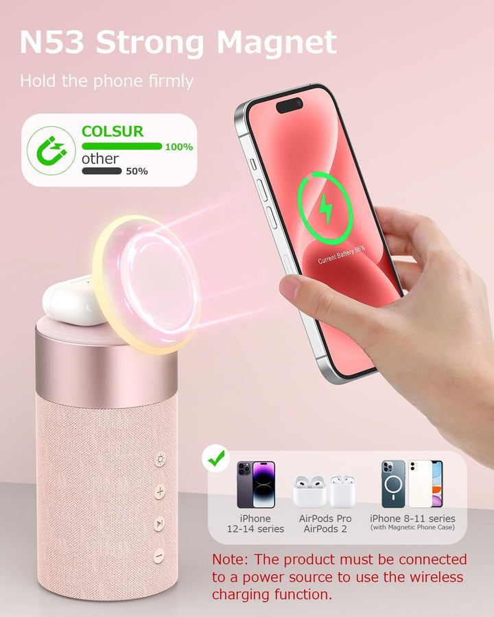 COLSUR Bluetooth Lautsprecher, Magnetic Kabelloses Ladegerät, Bluetooth Lautsprecher mit Nachtlicht,