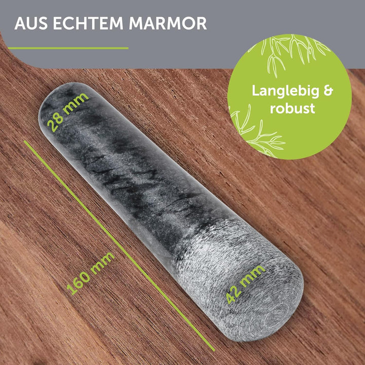 madeco Ersatzstössel Marmor 16 cm Steinstössel schwarz poliert Stössel für Mörser Marmor einzeln (oh