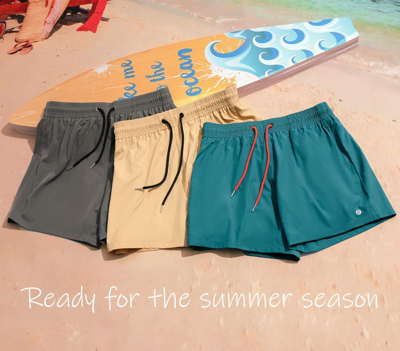 Badehose Herren mit Kompression Badehose mit innenhose Board Shorts 2 in 1 Reissverschlusstasche kur