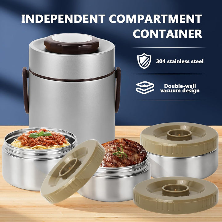 Thermobehälter Essen 2L/67oz Edelstahl Warmhaltebehälter 3-lagige Isolierbehälter für Speisen, Ausla